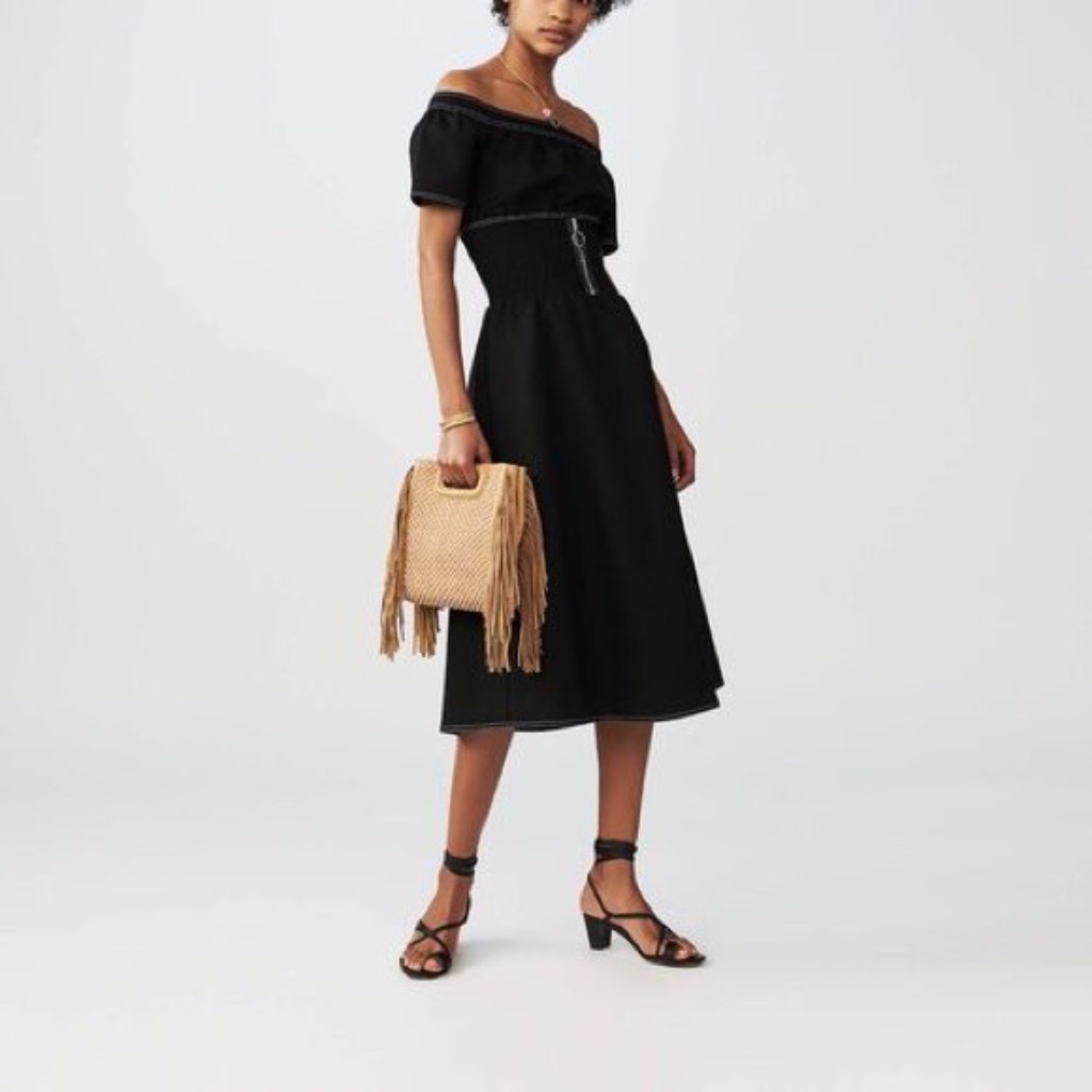 New Maje Relera Zip Off Shoulder Midi Dress